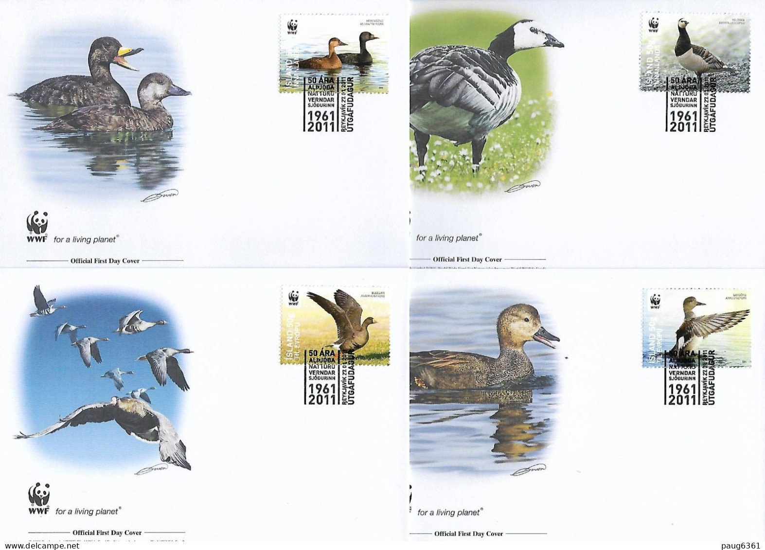 ISLANDE  2011  4 FDC WWF-CANARDS YVERT N°1225/1228 - FDC