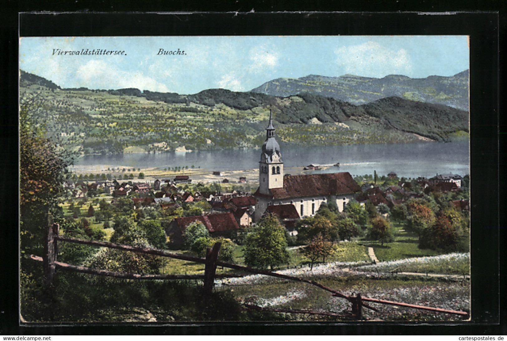 AK Buochs / Vierwaldstättersee, Gesamtansicht Mit Kirche Und Vierwaldstättersee  - Buochs