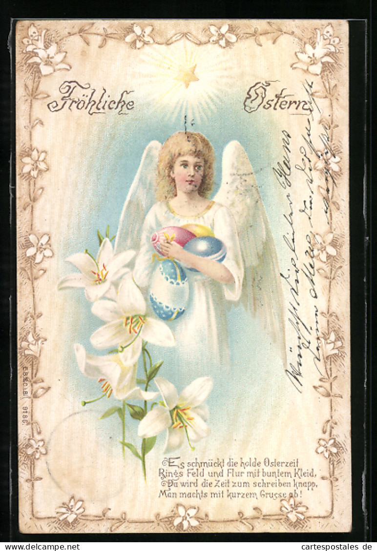 AK Osterengel Mit Bunten Eiern, Fröhliche Ostern  - Angels