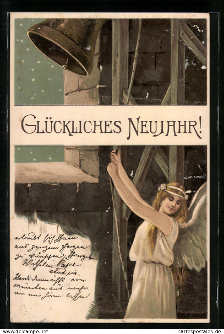 AK Glückliches Neujahr, Neujahrsengel Läutet Die Glocke  - Engelen