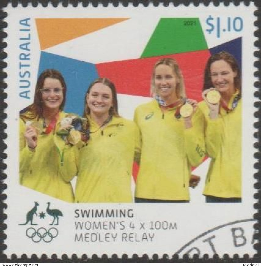 AUSTRALIA - USED 2021 $1.10 Olympic Games Gold Medal Winners Swimming: Women's 4x100m Medley Reay - Usati