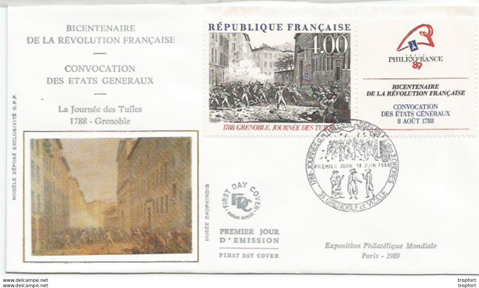 Cpa AL1 / First Day Cover Stamp / Enveloppe Timbrée Timbre Thème Révolution Française GRENOBLE VIZILLE Isère - Colecciones Completas