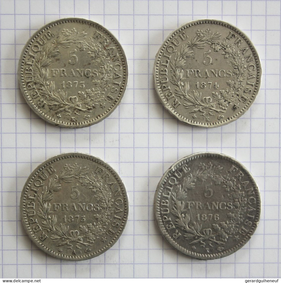 ARGENT : 4 Monnaies 5 Francs HERCULE - De 1873 à 1876 - Vrac - Monnaies