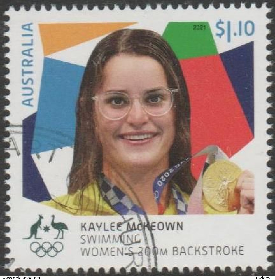 AUSTRALIA - USED 2021 $1.10 Olympic Games Gold Medal Winners Swimming: Women's 200m Backstroke - Usati