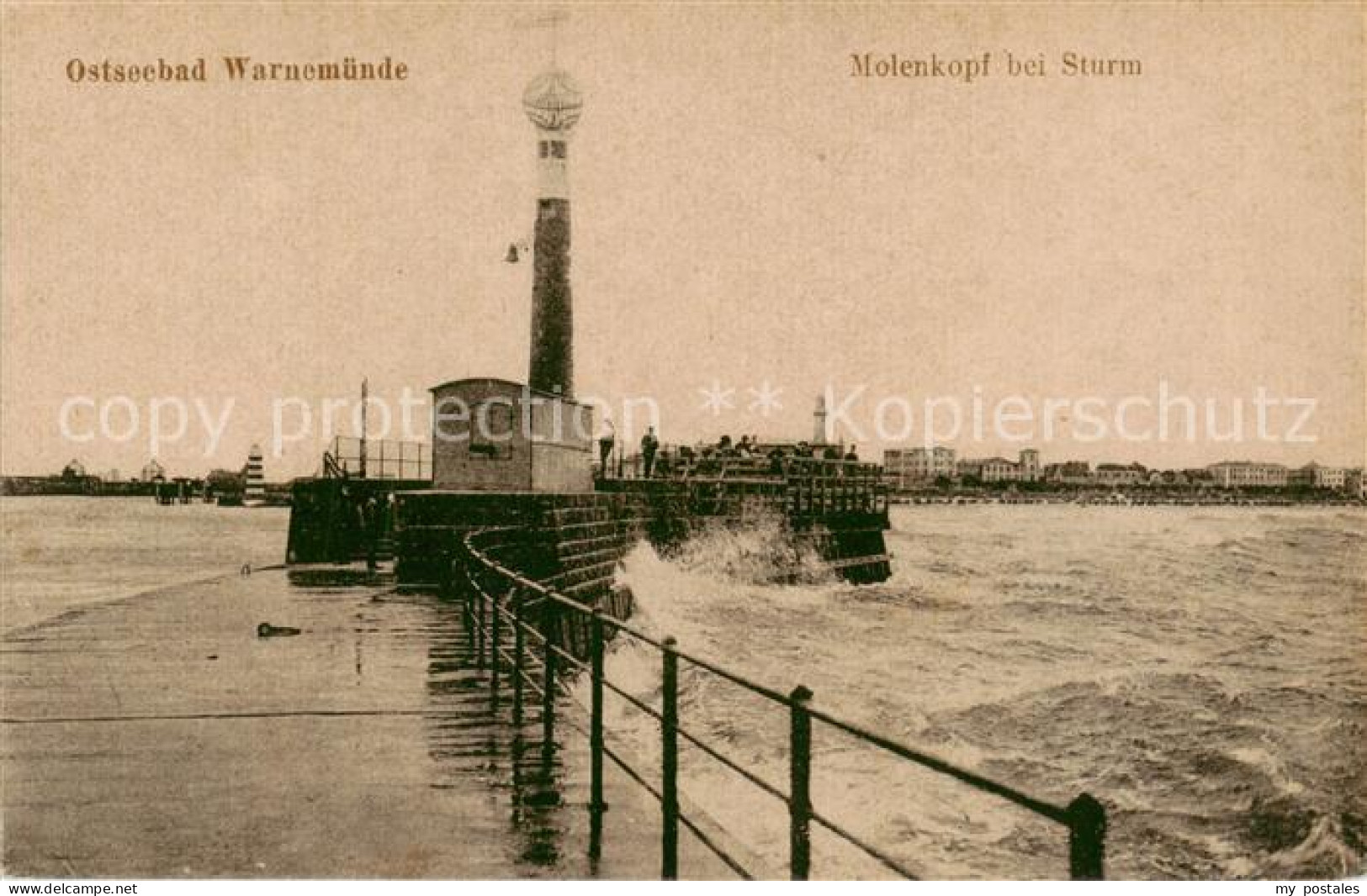 73817815 Warnemuende Ostseebad Molenkopf Bei Sturm Warnemuende Ostseebad - Rostock