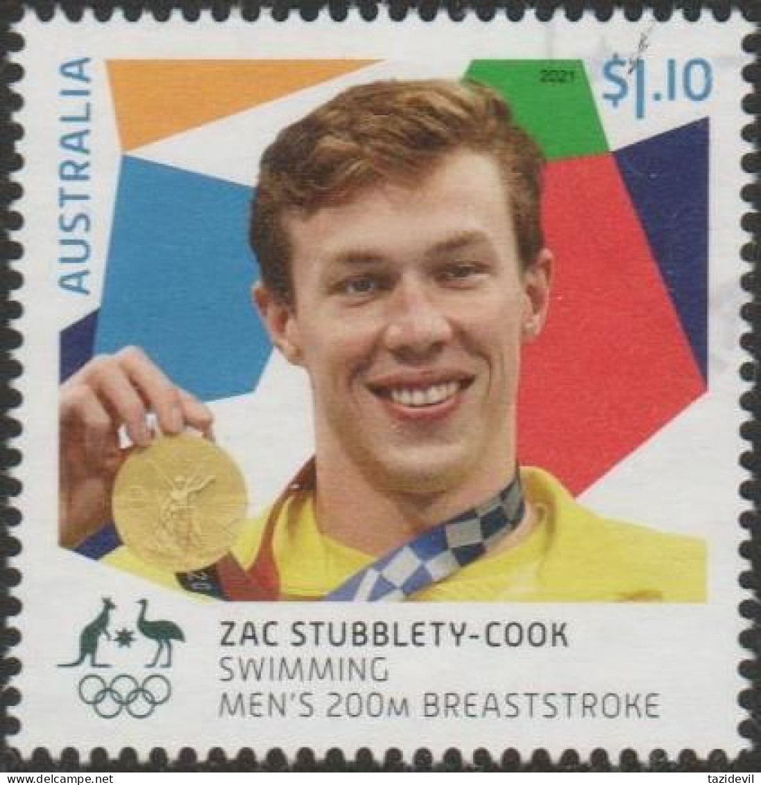 AUSTRALIA - USED 2021 $1.10 Olympic Games Gold Medal Winners Swimming: Men's 200m Breastroke - Oblitérés