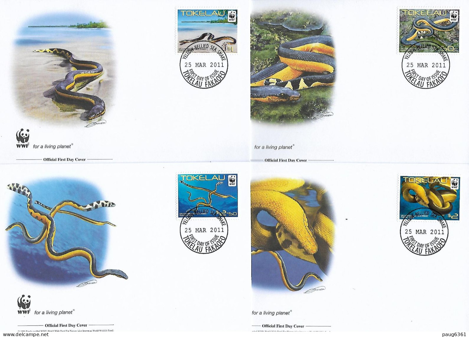 TOKELAU  2011  4 FDC WWF-SERPENTS YVERT N°340/343 - FDC