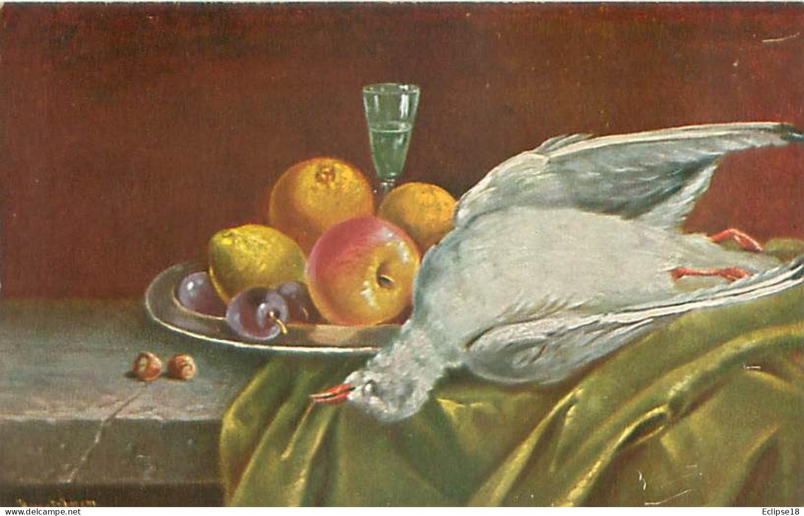 Illustrateur Italien - Nature Morte - Fruits Et Legumes  Oiseaux  Q 2556 - Malerei & Gemälde