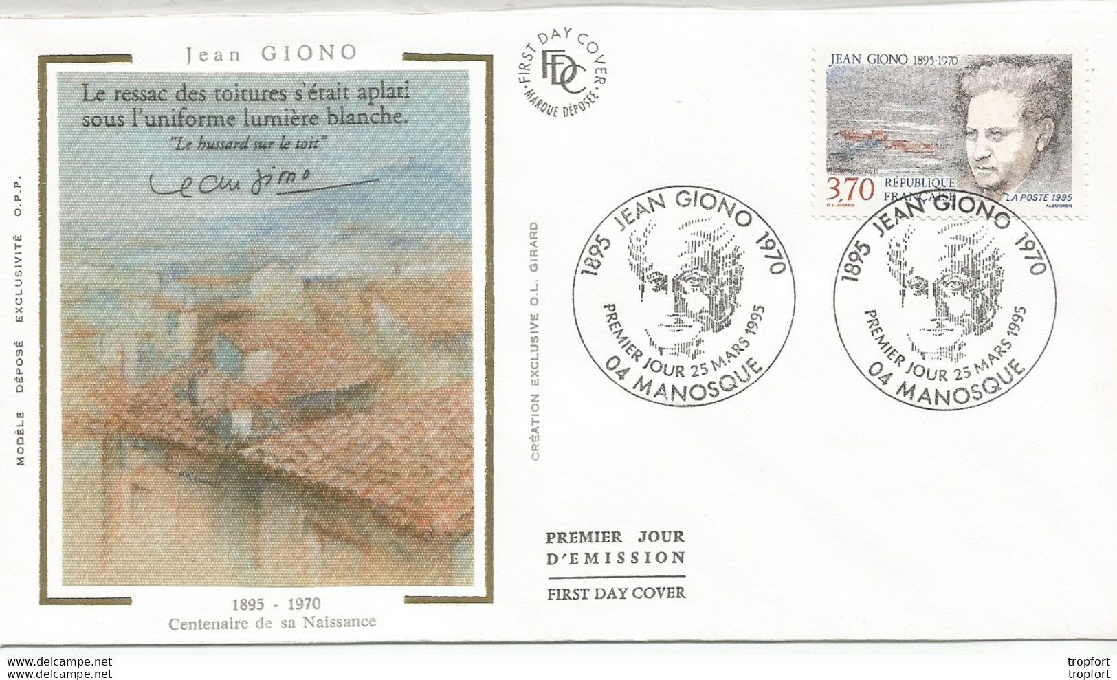 Cpa RX7 // First Day Cover Stamp / Enveloppe Timbrée Timbre Thème : Jean GIONO Centenaire De Sa Naissance Manosque - Verzamelingen