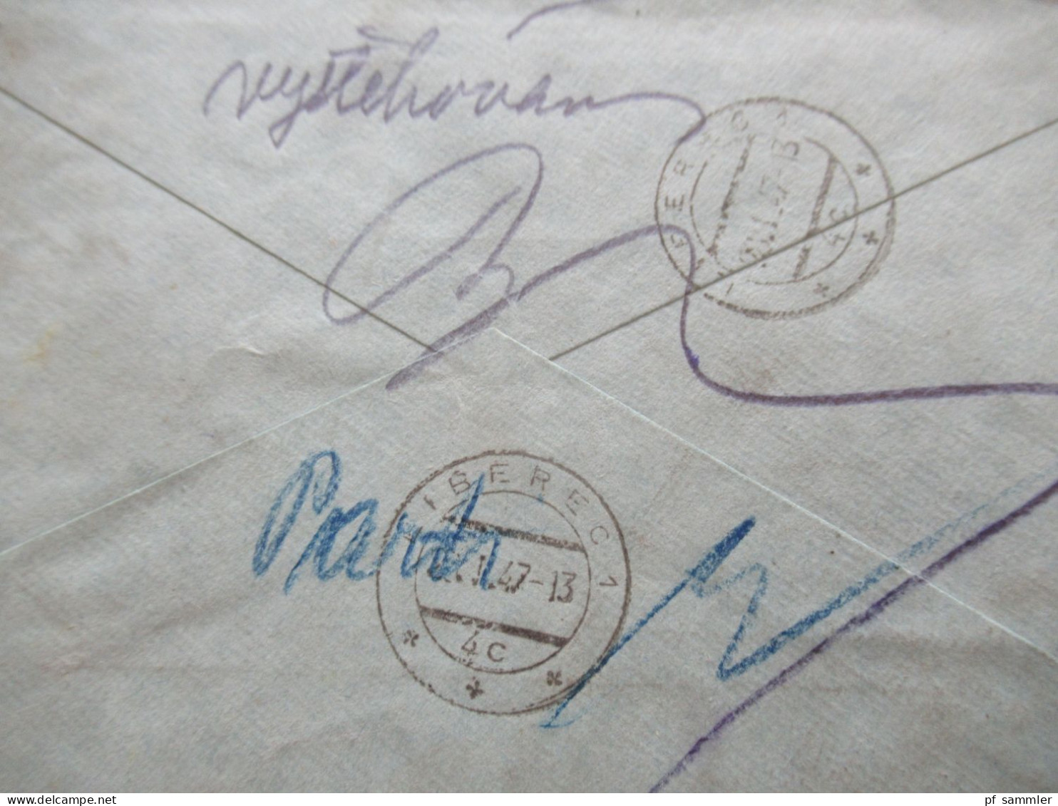 14.1.1947 Kontrollrat Ziffer Nr.915 (3) Und Nr.924 (3) Senkr. 3er Streifen Auslandsbrief Bösperde Westf. Reichenberg CSR - Brieven En Documenten