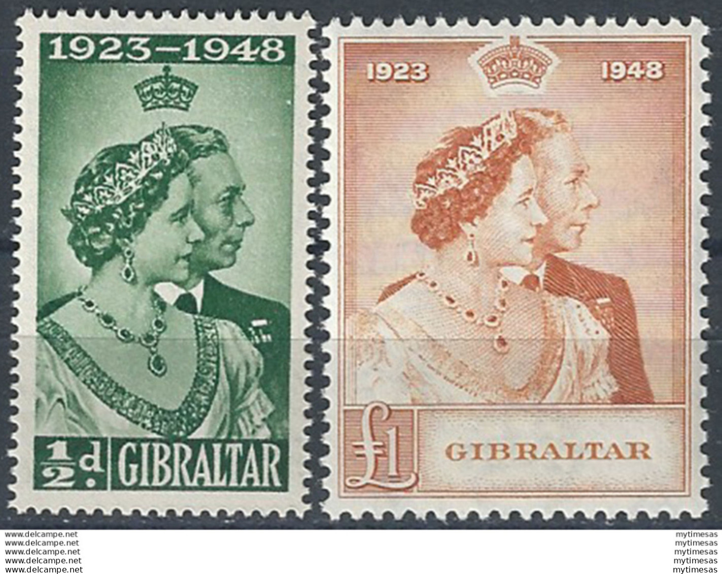 1948 Gibilterra Royal Silver Wedding 2v. MNH SG. N. 134/35 - Andere & Zonder Classificatie