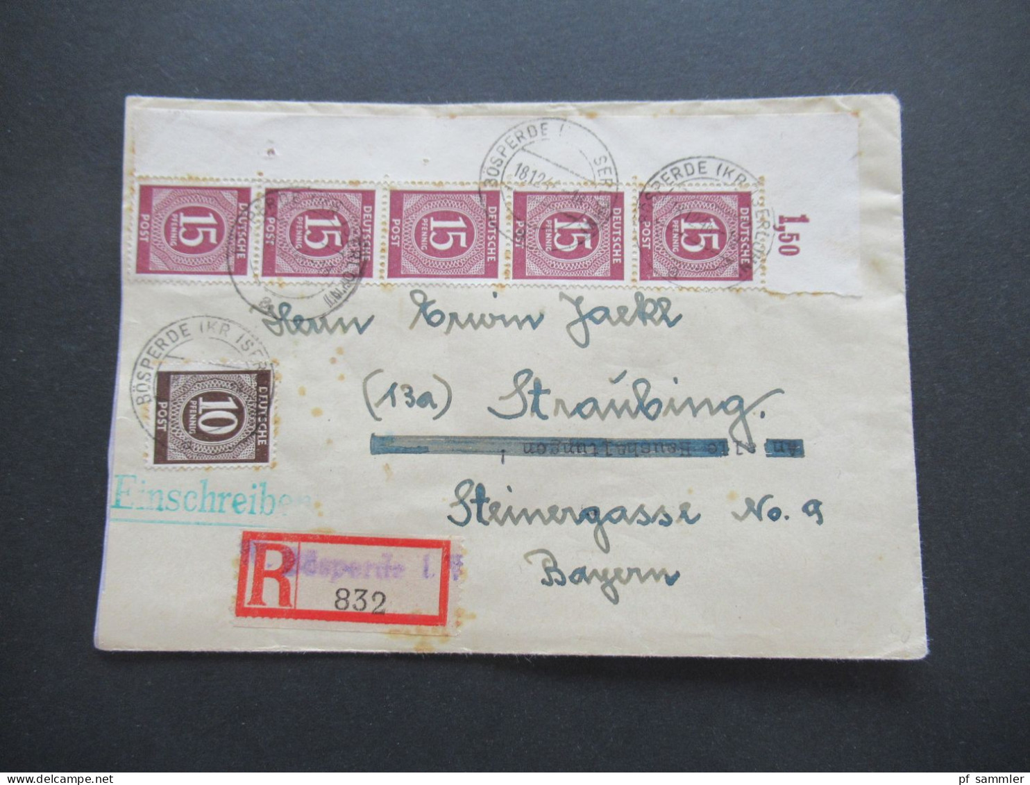 1946 Kontrollrat Ziffer Nr.921 Als Eckrand 5er Streifen Oben Links! MiF Mit Nr.918 Einschreiben Not R-Zettel Bösperde - Covers & Documents