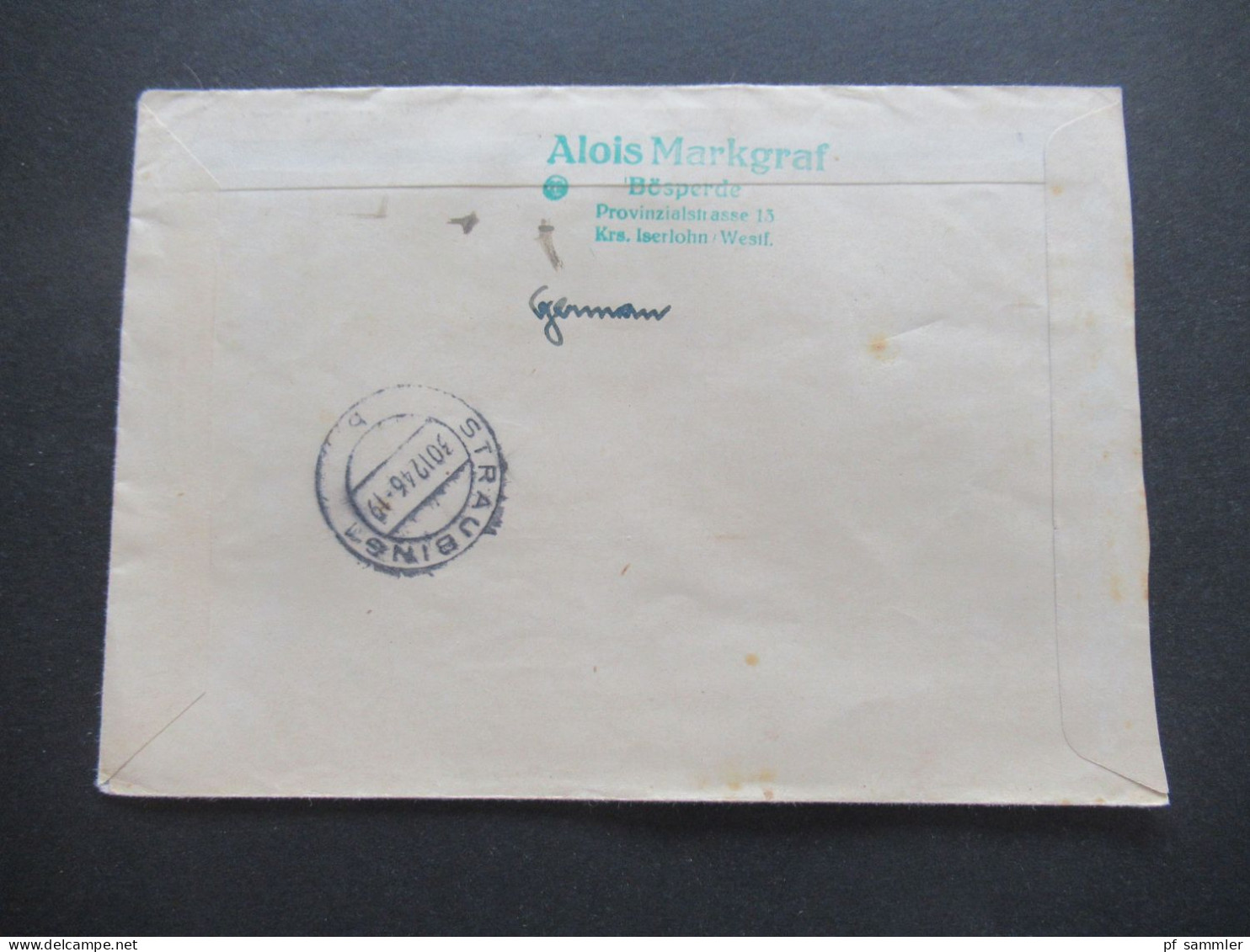 1946 Kontrollrat Ziffer Nr.921 Als Eckrand 5er Streifen Oben Links! MiF Mit Nr.918 Einschreiben Not R-Zettel Bösperde - Briefe U. Dokumente
