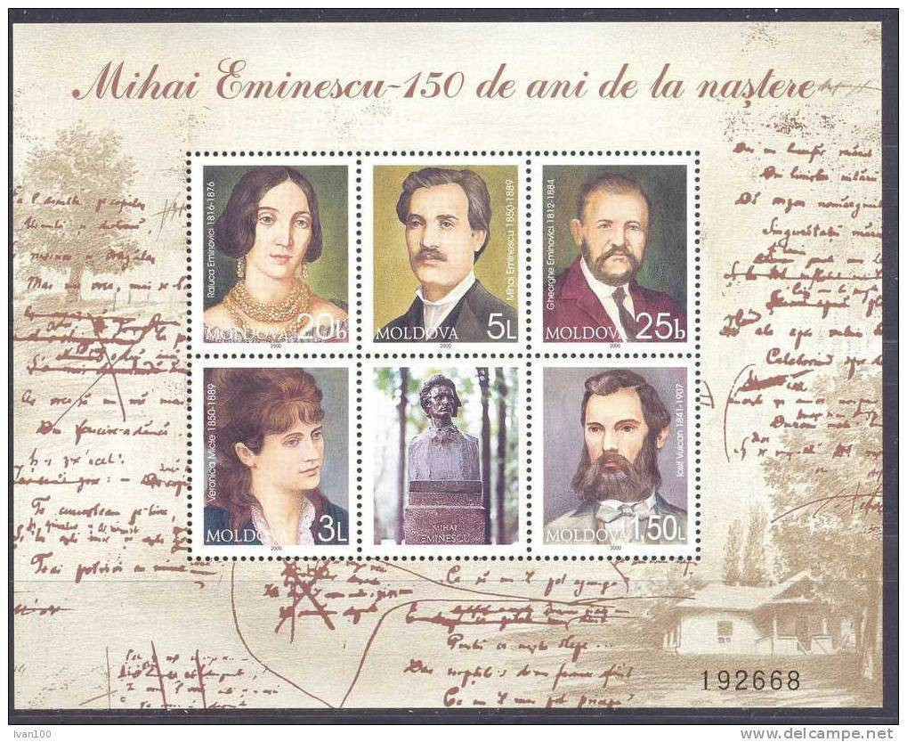 2000. Moldova, M. Eminescu, Poet, S/s, Mint/** - Moldawien (Moldau)