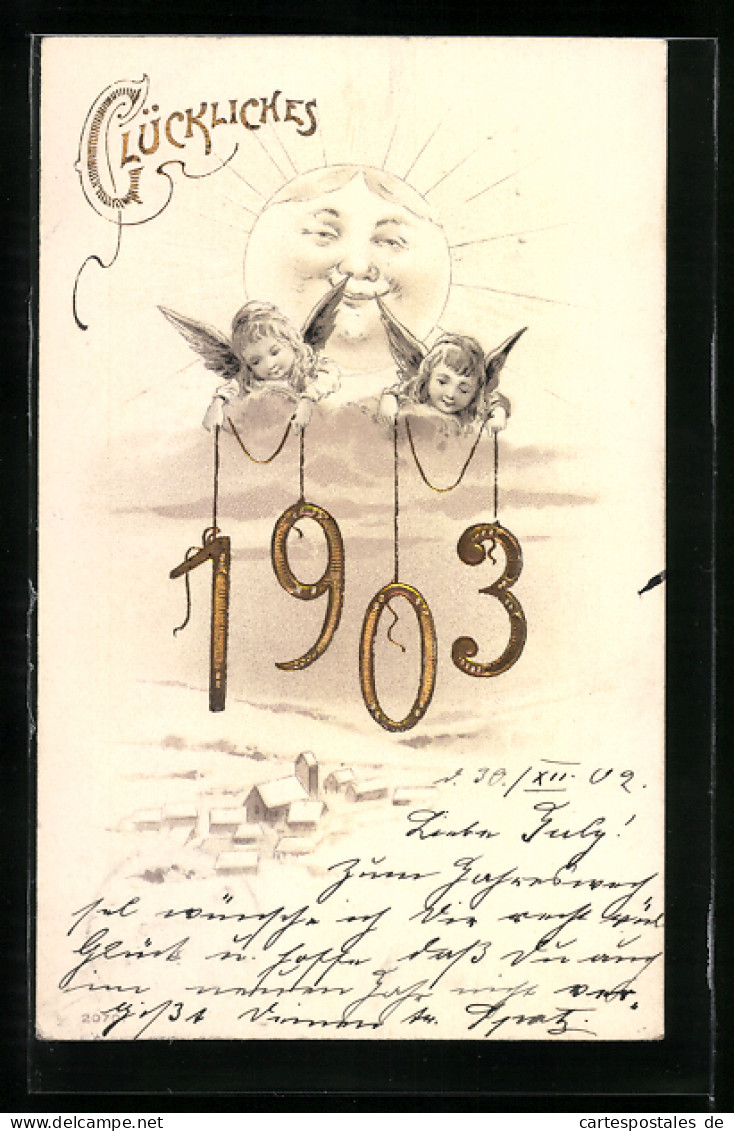 Künstler-AK Engelchen Mit Jahreszahl 1903, Neujahrsgruss  - Angels