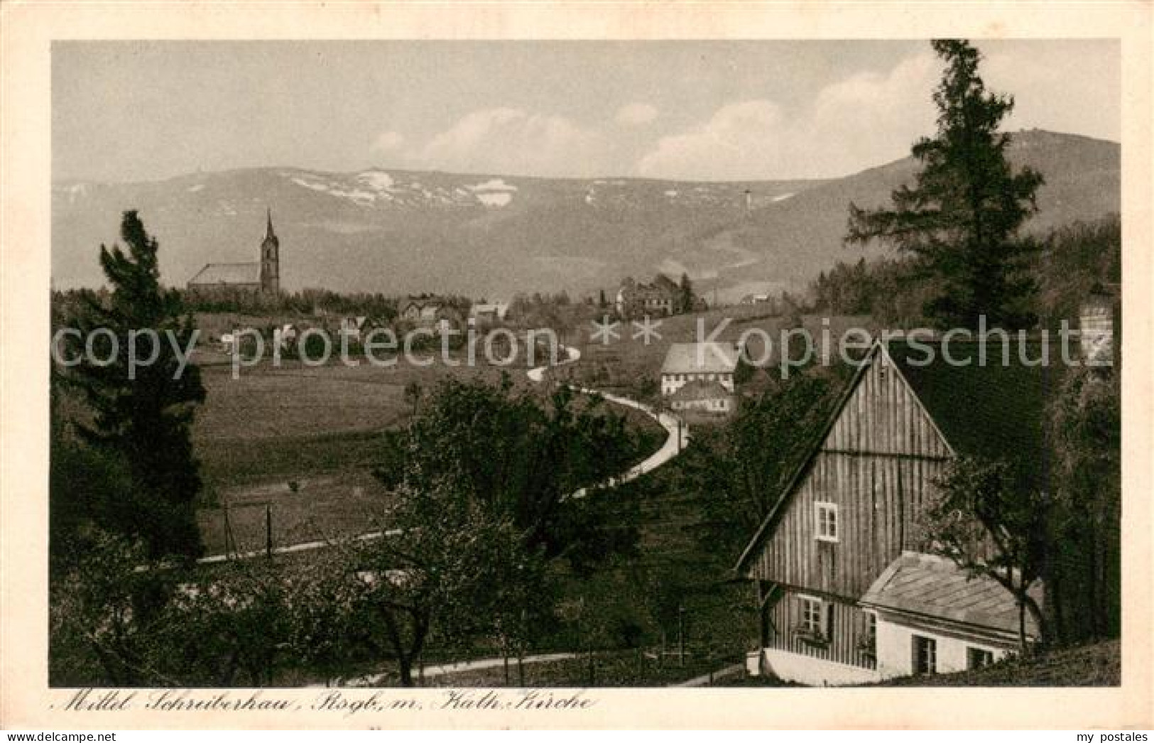 73817528 Mittel-Schreiberhau Szklarska Poreba Riesengebirge PL Panorama Mit Kath - Poland