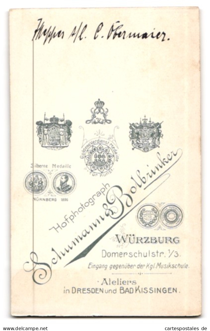 Fotografie Schumann & Bolbrinken, Würzburg, Domerschulstrasse 1-3, Uffz. Obermaier In Uniform, Schützenschnur & Sch  - Oorlog, Militair