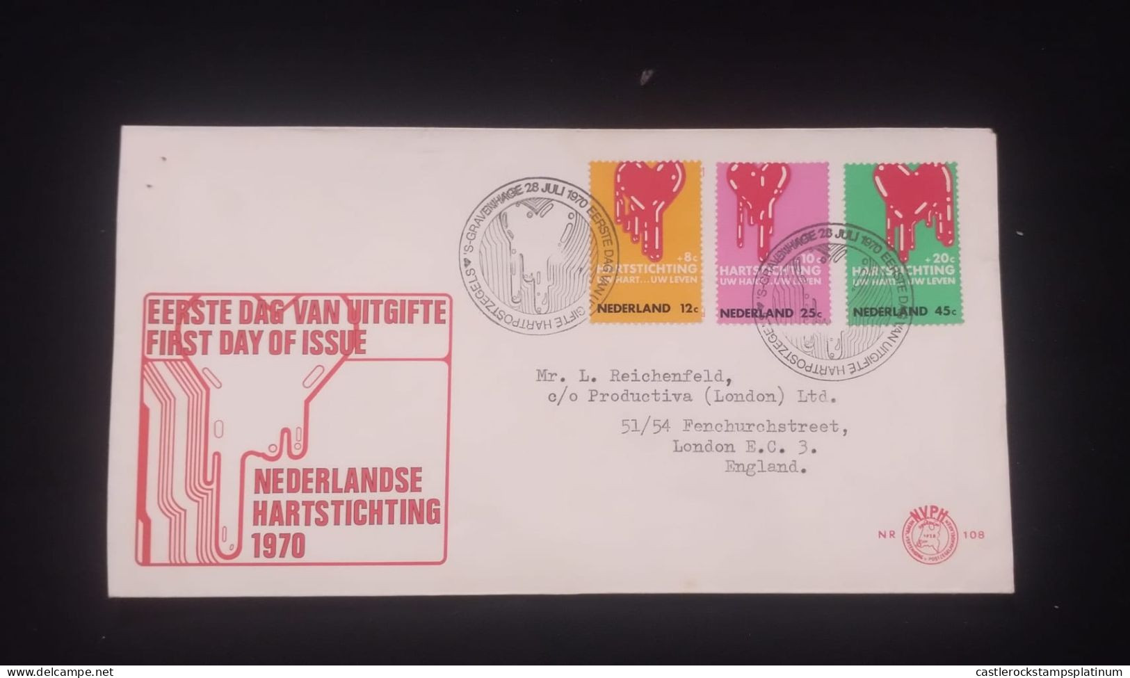 O) 1970 NETHERLANDS,  BLEEDING HEART, THE SURTAX , WAS FOR THE HEART FOUNDATION, FDC XF - Other & Unclassified