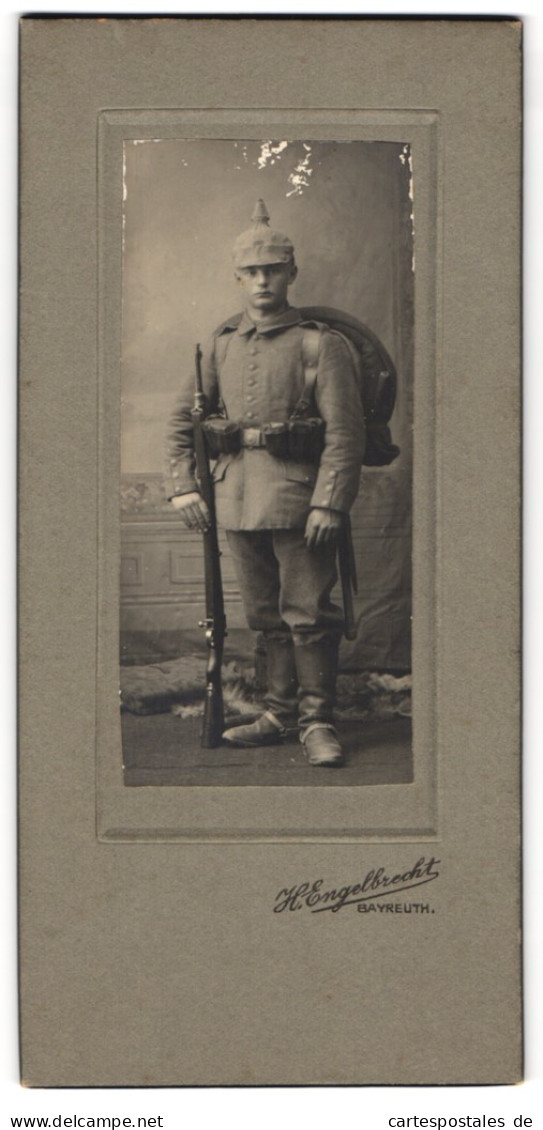 Fotografie H. Engelbrecht, Bayreuth, Soldat Mit Ausrüstung Im 7. Kgl. Bayer. Infanterie Regiment, 1.WK  - Krieg, Militär