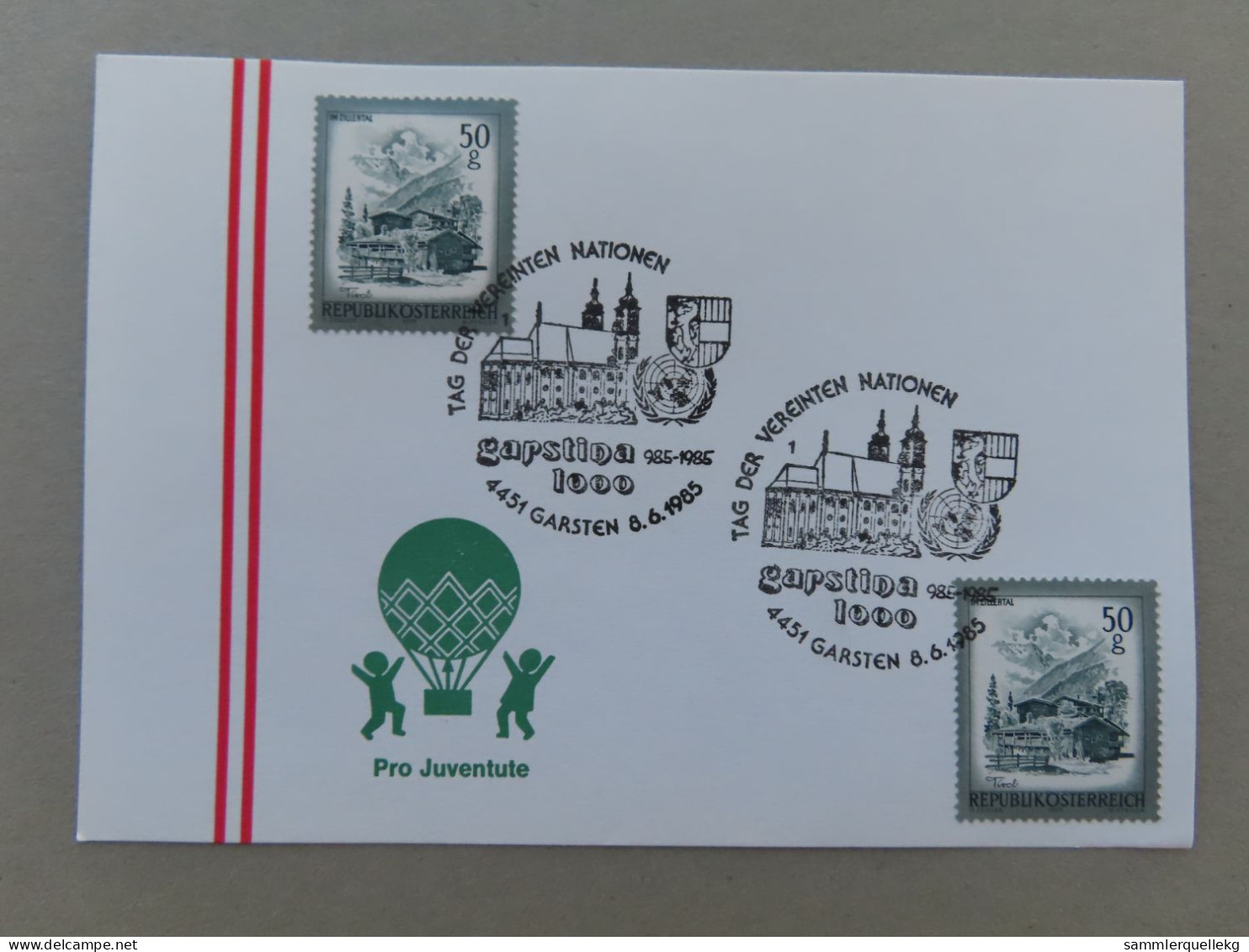 Österreich Pro Juventute - Mit Sonderstempel 8. 6. 1985 Garsten, Tag Der Vereinten Nationen (Nr.1065) - Andere & Zonder Classificatie