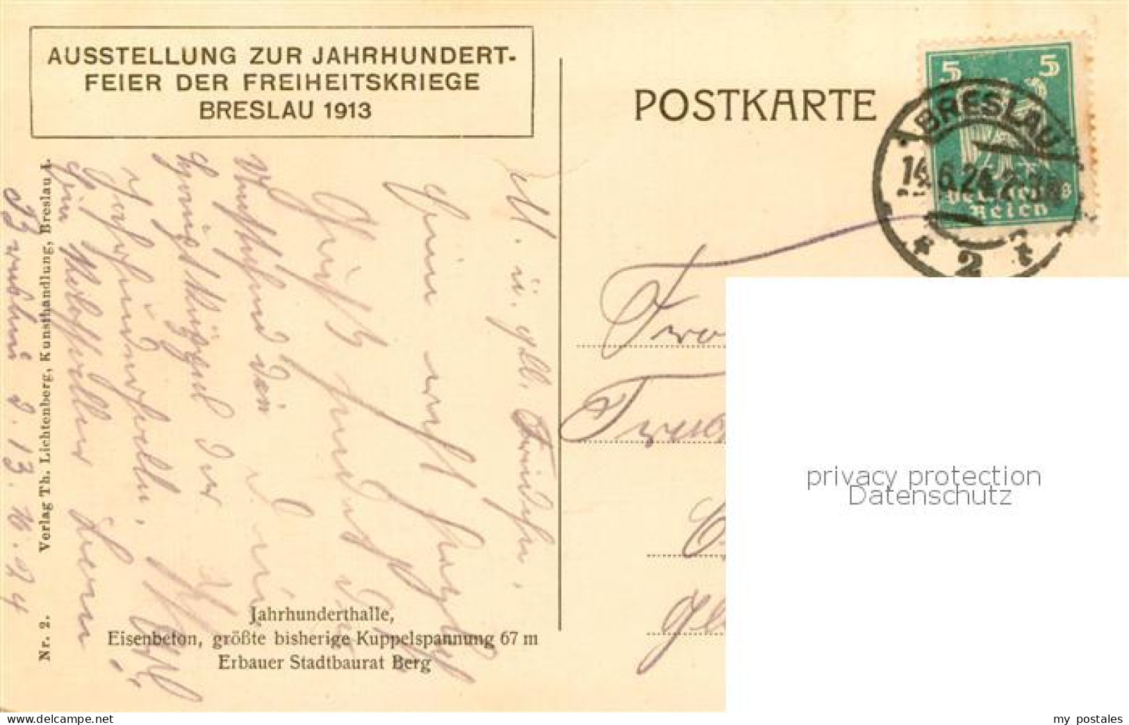 73817399 Breslau Niederschlesien Jahrhunderthalle Ausstellung 1913 Breslau Niede - Poland