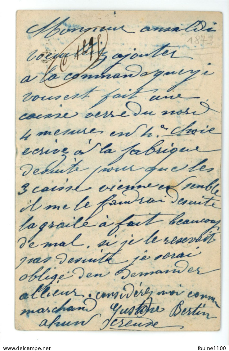 CARTE PRECURSEUR Envoi De Gustave BERTIN D' AHUN 23 CREUSE Pour ANSALDI Fabrique De Verre à CLERMONT FERRAND - 1849-1876: Periodo Clásico