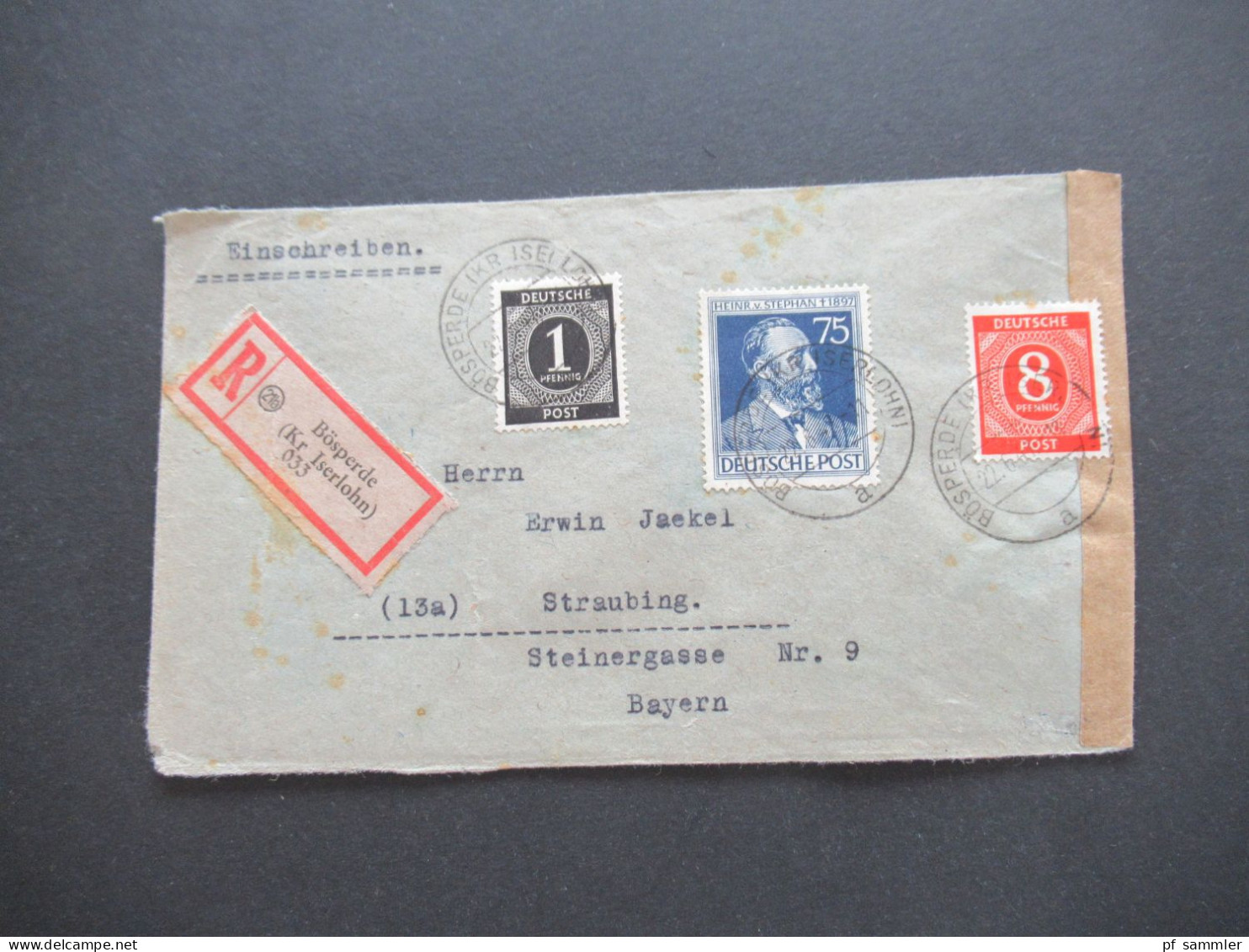 KOntrollrat 1947 Heinrich Von Stephan Nr.964 MiF Mit Ziffer Einschreiben Fernbrief Bösperde Kreis Iserlohn - Straubing - Brieven En Documenten