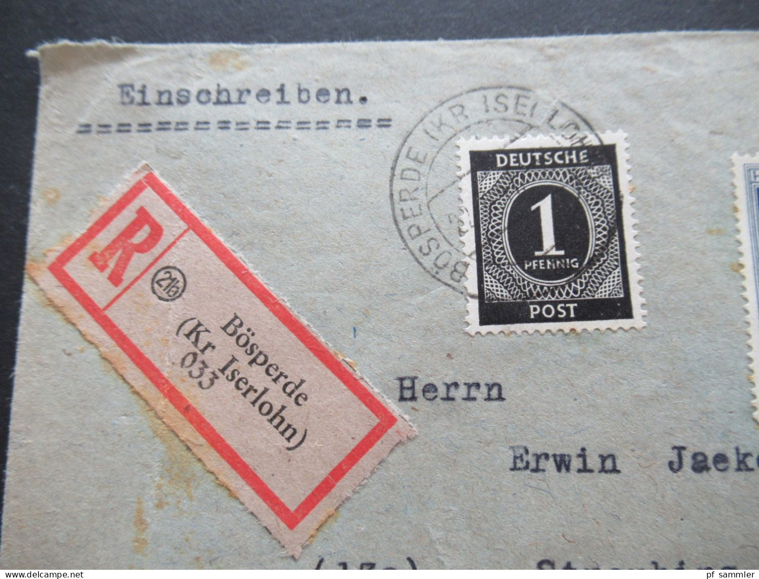 KOntrollrat 1947 Heinrich Von Stephan Nr.964 MiF Mit Ziffer Einschreiben Fernbrief Bösperde Kreis Iserlohn - Straubing - Briefe U. Dokumente