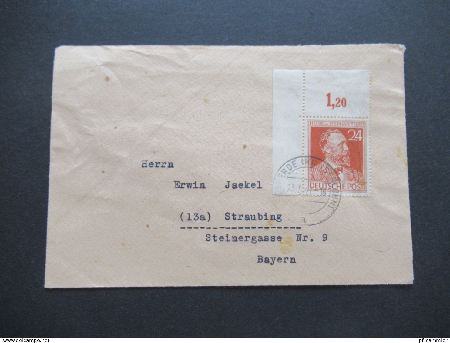 Kontrollrat 1947 Heinrich Von Stephan Nr.963 Eckrand Oben Links Fernbrief Bösperde Kreis Iserlohn - Straubing In Bayern - Storia Postale