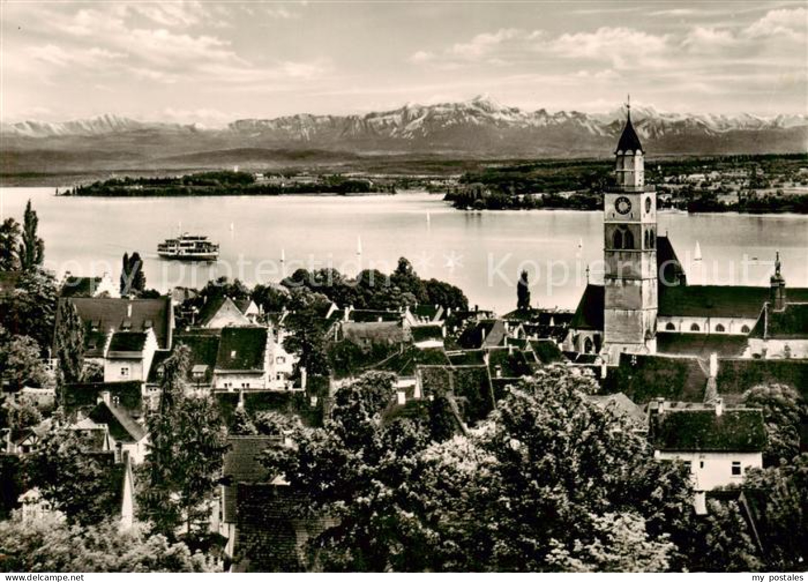 73817093 Ueberlingen Bodensee Panorama Altstadt Mit Kirche Alpenkette Ueberlinge - Überlingen