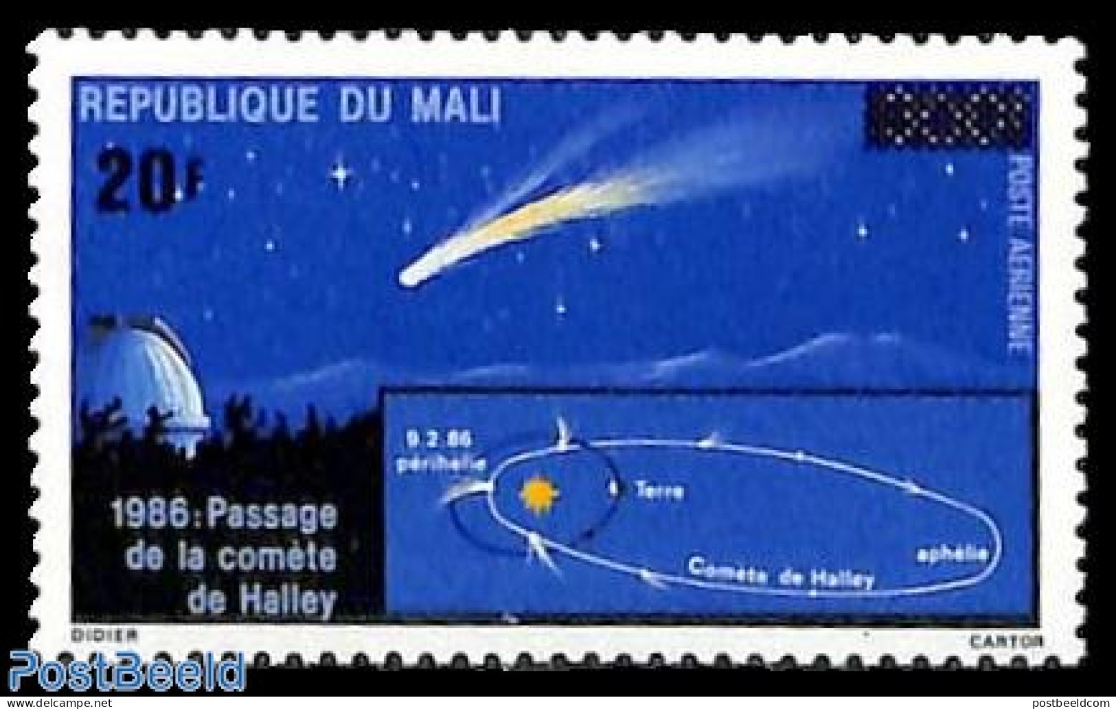 Mali 1992 20fr On 300fr, Stamp Out Of Set, Mint NH, Science - Astronomy - Halley's Comet - Astrologie