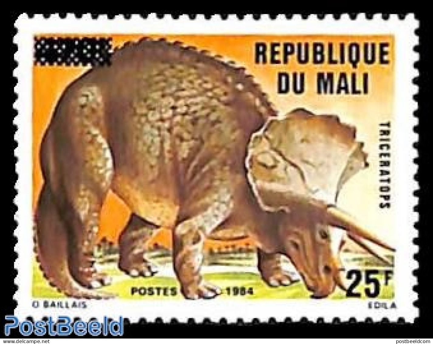 Mali 1992 25fr On 470fr, Stamp Out Of Set, Mint NH, Nature - Prehistoric Animals - Préhistoriques