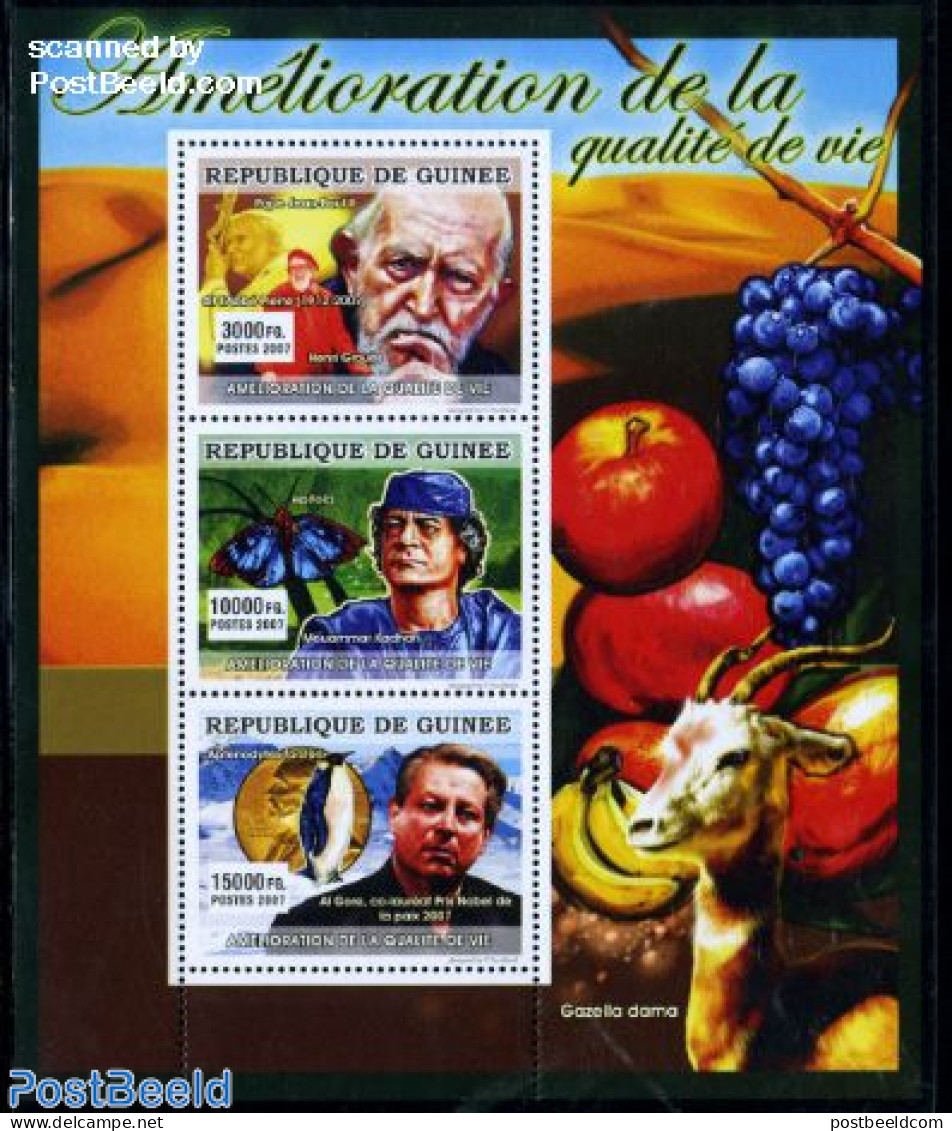 Guinea, Republic 2007 Quality Of Life 3v M/s, Mint NH, Nature - Religion - Butterflies - Penguins - Pope - Popes