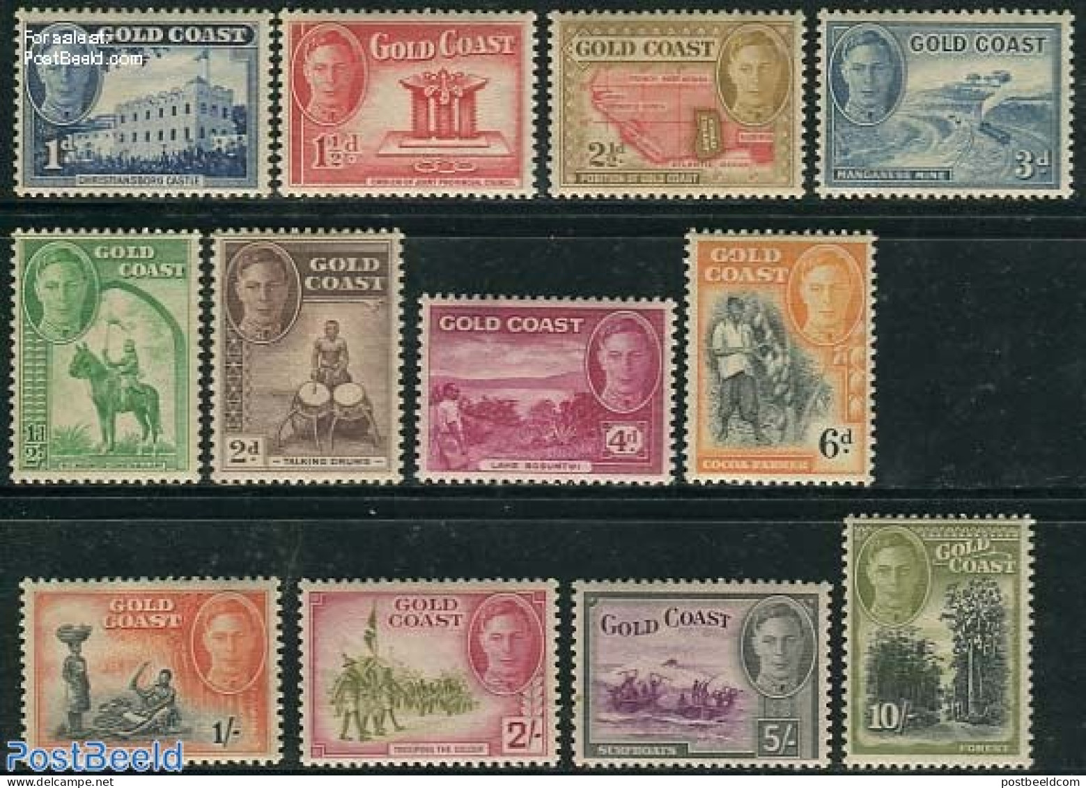 Gold Coast 1948 Definitives 12v, Unused (hinged), Nature - Performance Art - Science - Transport - Various - Fishing -.. - Fishes