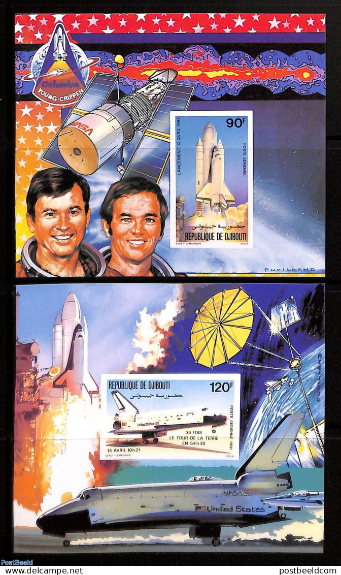 Djibouti 1981 Space Shuttle 2 S/s Imperforated, Mint NH, Transport - Space Exploration - Djibouti (1977-...)