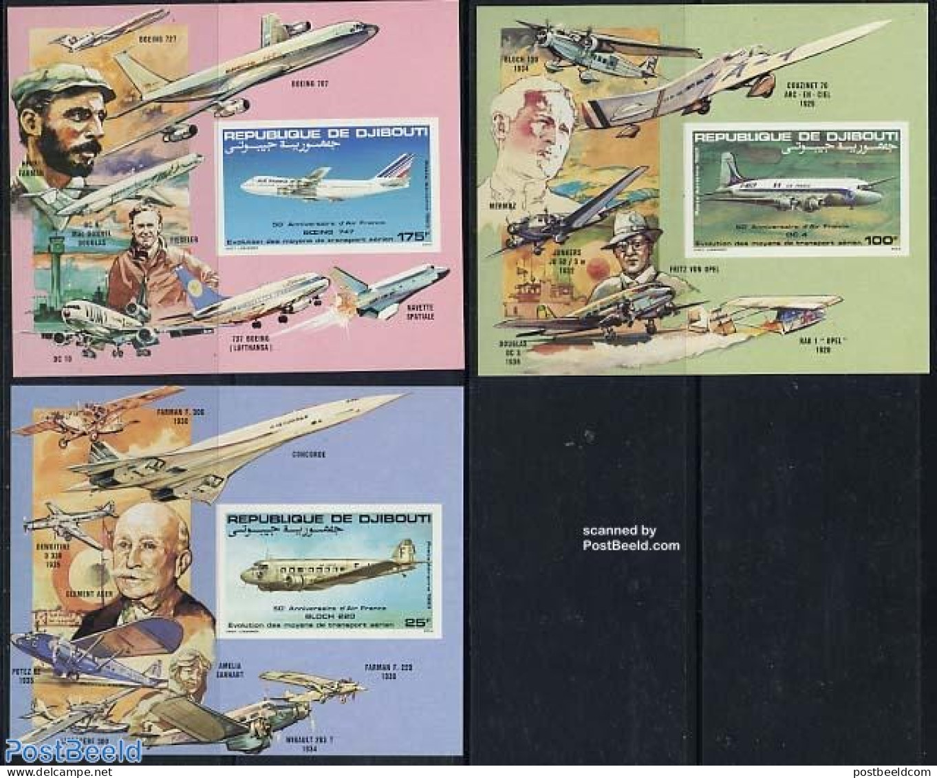 Djibouti 1983 Air France 3 S/s Imperforated, Mint NH, Transport - Concorde - Aircraft & Aviation - Concorde