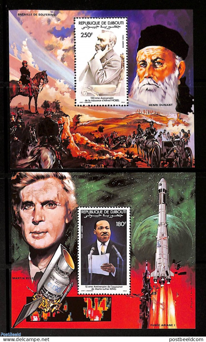 Djibouti 1983 M.L. King, A. Nobel 2 S/s, Mint NH, Health - History - Religion - Transport - Red Cross - Nobel Prize Wi.. - Rotes Kreuz