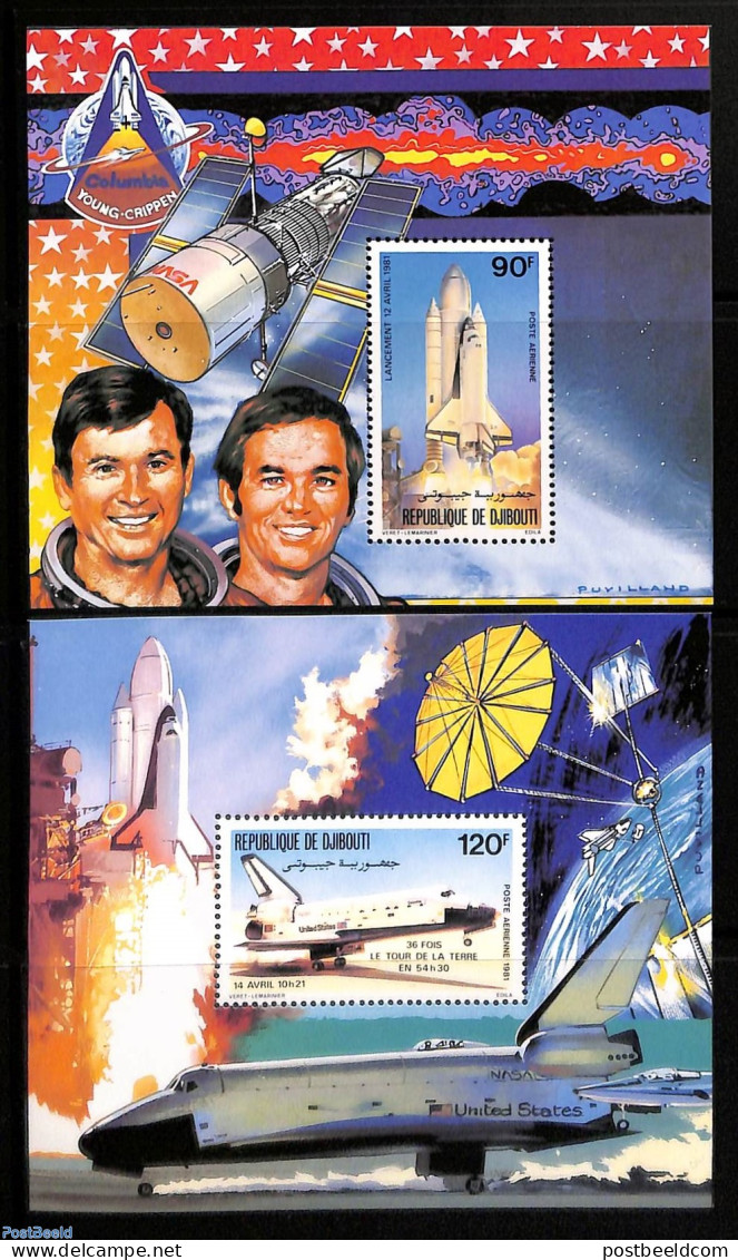 Djibouti 1981 Space Shuttle 2 S/s, Mint NH, Transport - Space Exploration - Djibouti (1977-...)