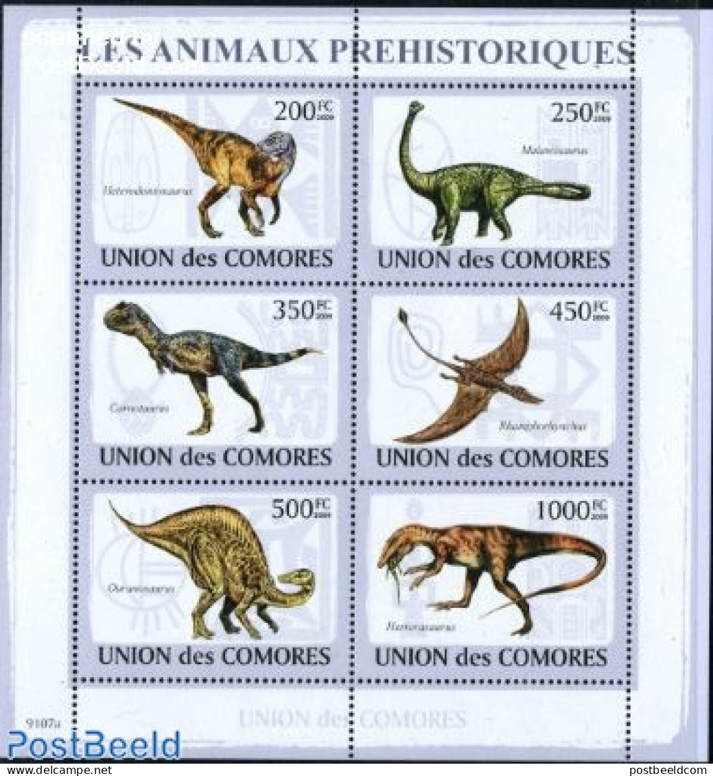 Comoros 2009 Dinosaurs 6v M/s, Mint NH, Nature - Prehistoric Animals - Prehistorics