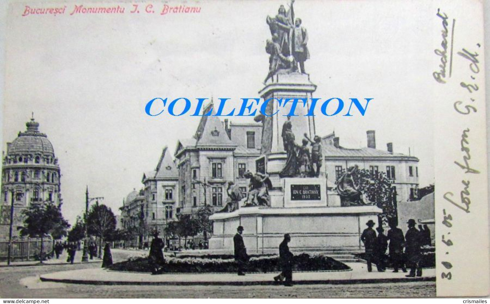 BUCURESTI 1905, Bulevardul CAROL, Statuia I.C.BRATIANU, Clasica Cu Timbru - Roemenië