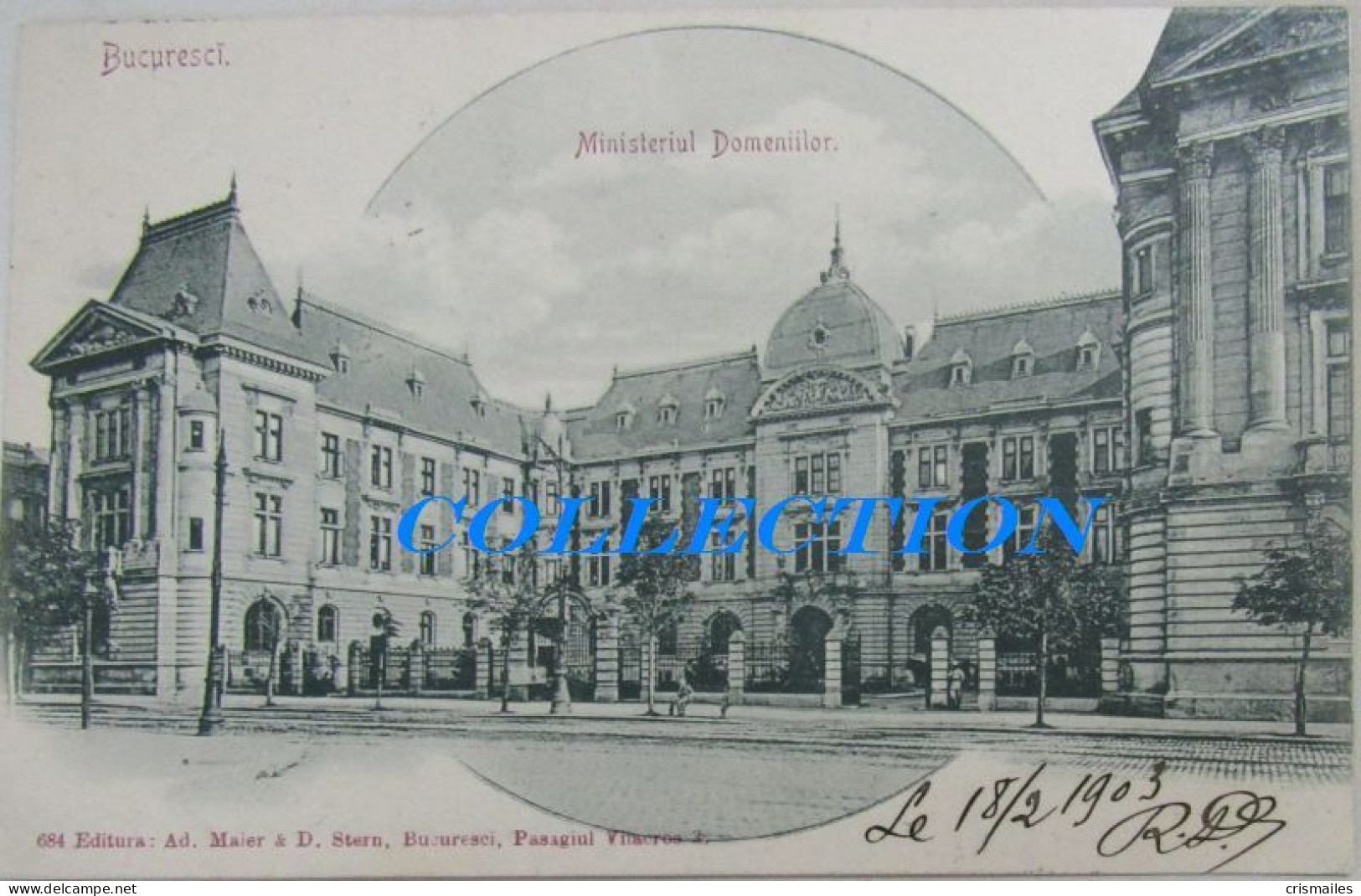 BUCURESTI 1903, Bulevardul CAROL, Ministerul DOMENIILOR, Clasica Rara Cu Timbru PERFIN - Roemenië