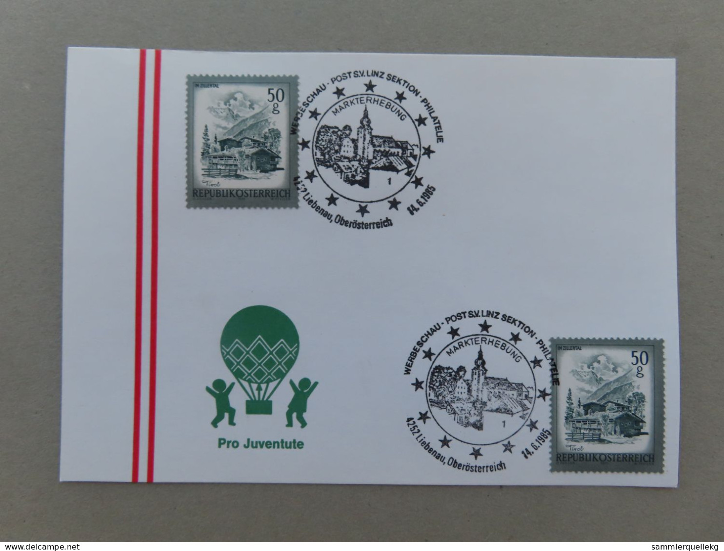 Österreich Pro Juventute - Mit Sonderstempel 14. 6. 1985 Liebenau, Markterhebung (Nr.1068) - Sonstige & Ohne Zuordnung