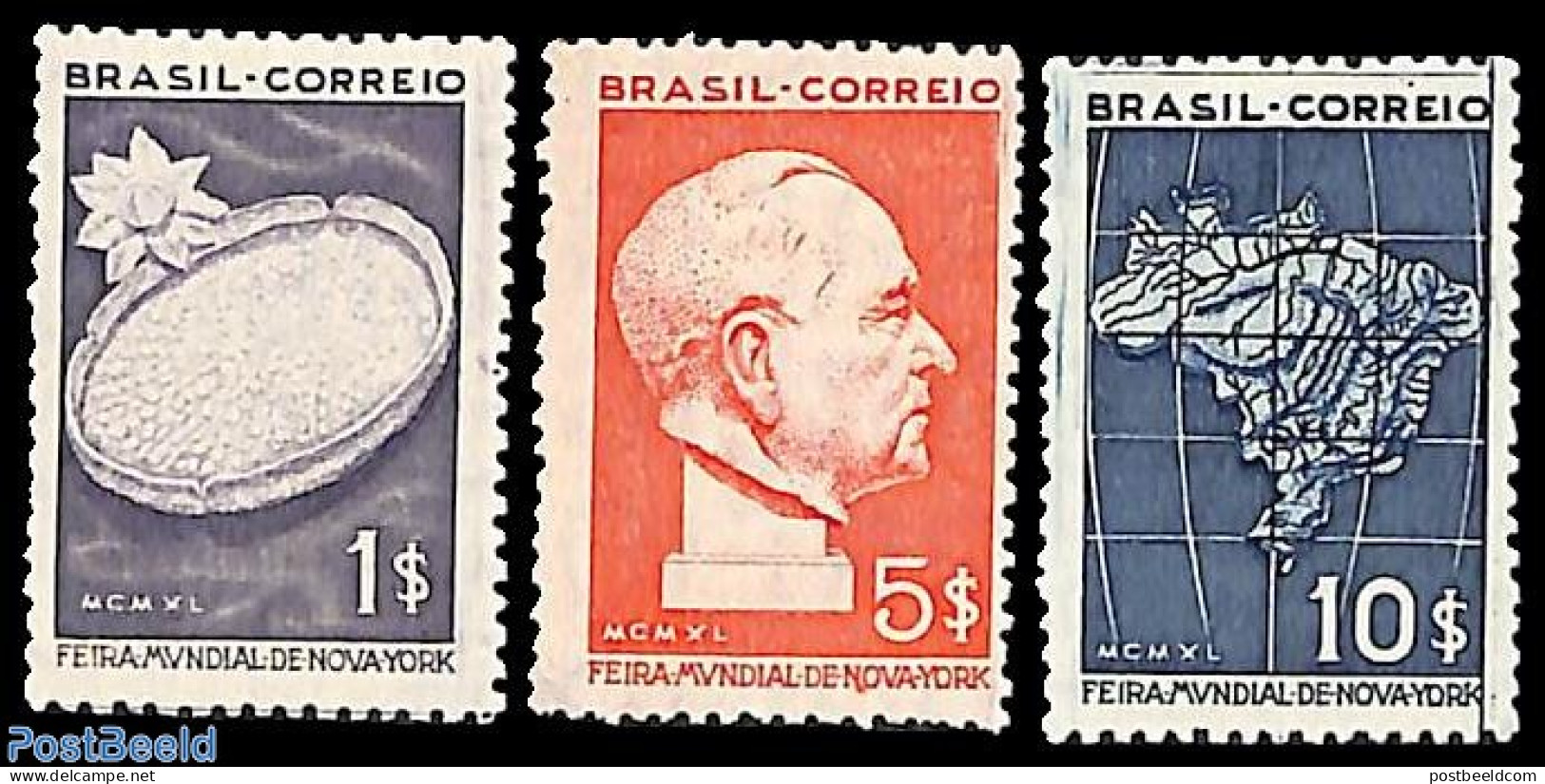 Brazil 1940 EXPO New York 3v, Mint NH, Nature - Various - Flowers & Plants - Maps - Nuovi