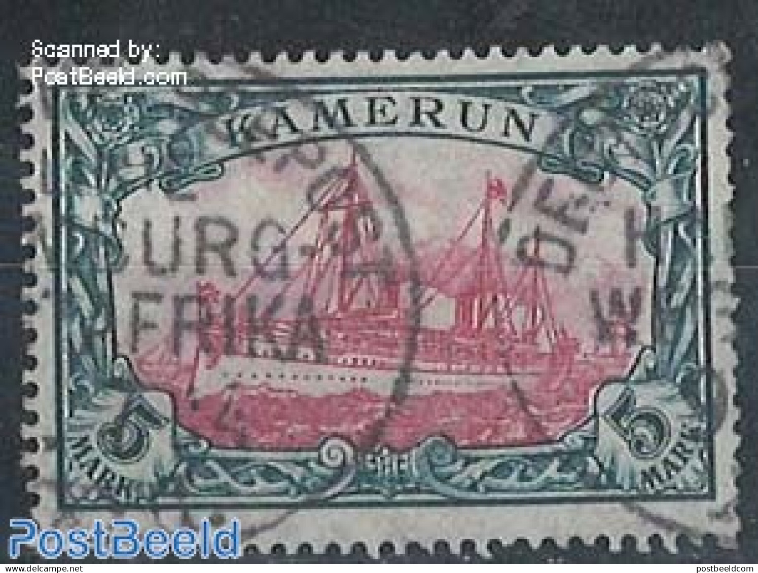 Germany, Colonies 1913 Kamerun, 5M, Used Deutsche Seepost Hamburg-Westafrika, With Attest Richter, Used, Transport - S.. - Bateaux