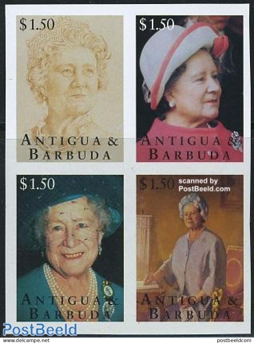 Antigua & Barbuda 1995 Queen Mother 4v Imperforated, Mint NH, History - Kings & Queens (Royalty) - Familles Royales