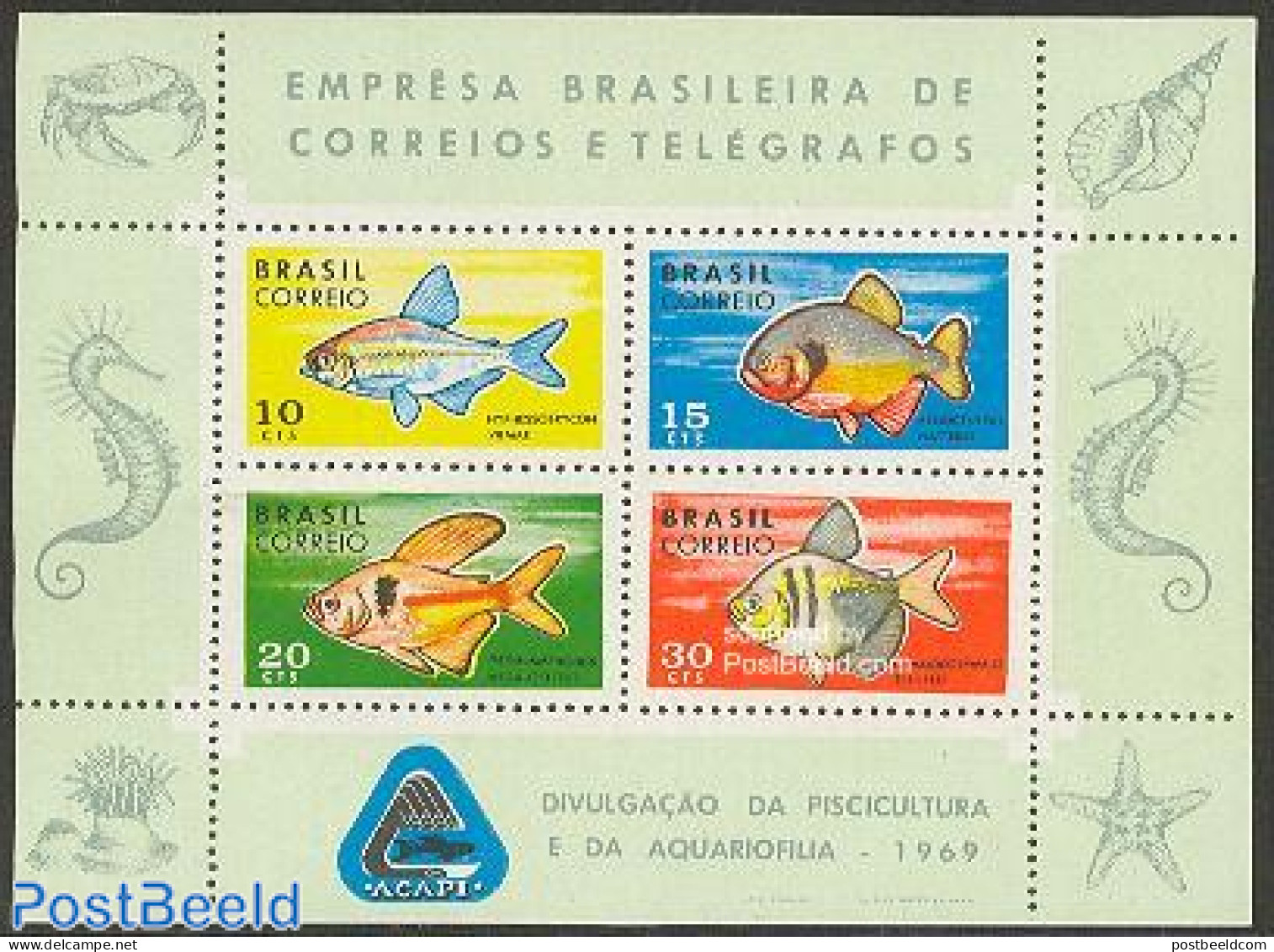 Brazil 1969 Fish S/s, Mint NH, Nature - Fish - Unused Stamps