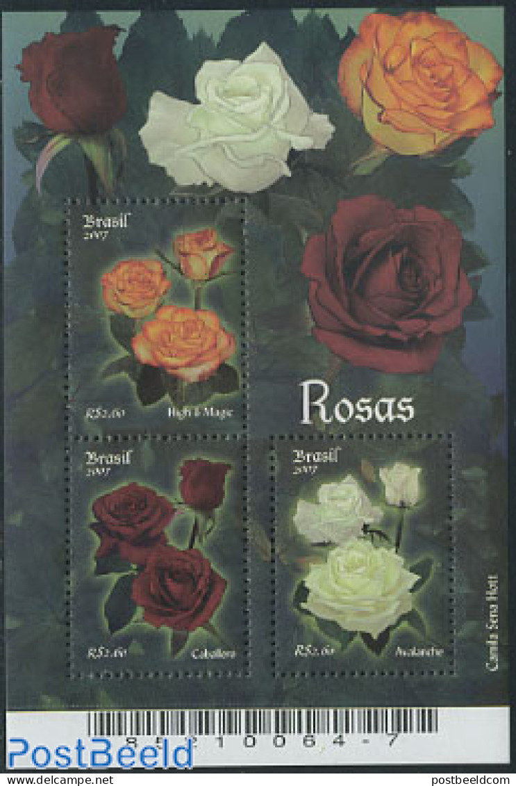 Brazil 2007 Roses S/s, Mint NH, Nature - Flowers & Plants - Roses - Unused Stamps