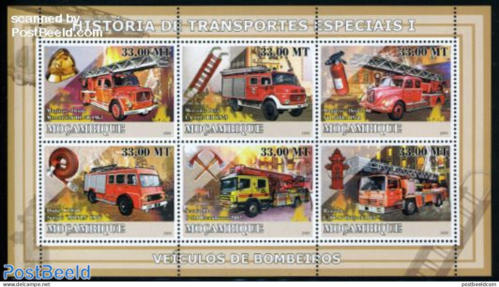 Mozambique 2009 Fire Engines 6v M/s, Mint NH, Transport - Automobiles - Fire Fighters & Prevention - Cars