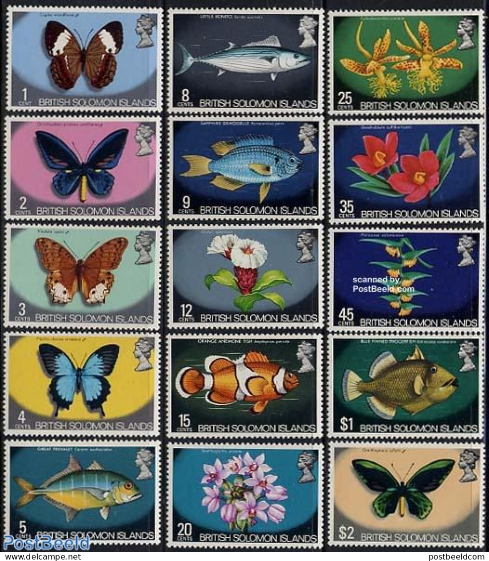 Solomon Islands 1972 Definitives 15v, Mint NH, Nature - Animals (others & Mixed) - Butterflies - Fish - Flowers & Plan.. - Fishes