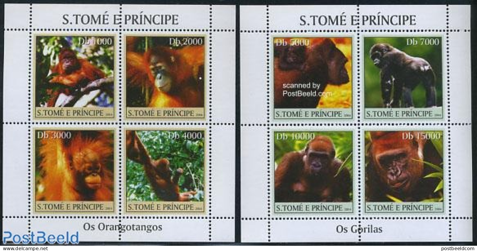 Sao Tome/Principe 2004 Monkeys 8v (2 M/s), Mint NH, Nature - Animals (others & Mixed) - Monkeys - São Tomé Und Príncipe